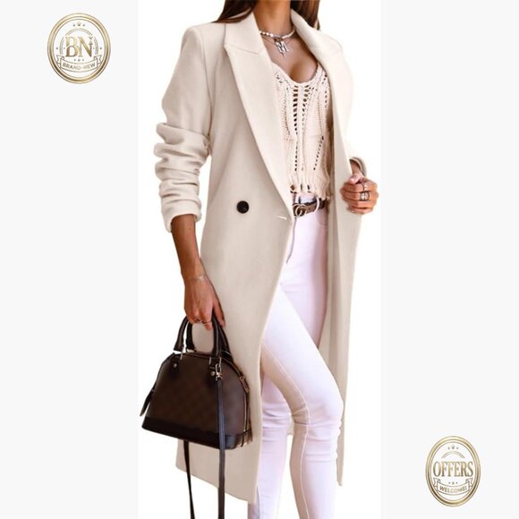 Long Wool Blend Pea Coat Double Breasted Overcoat Women's Winter